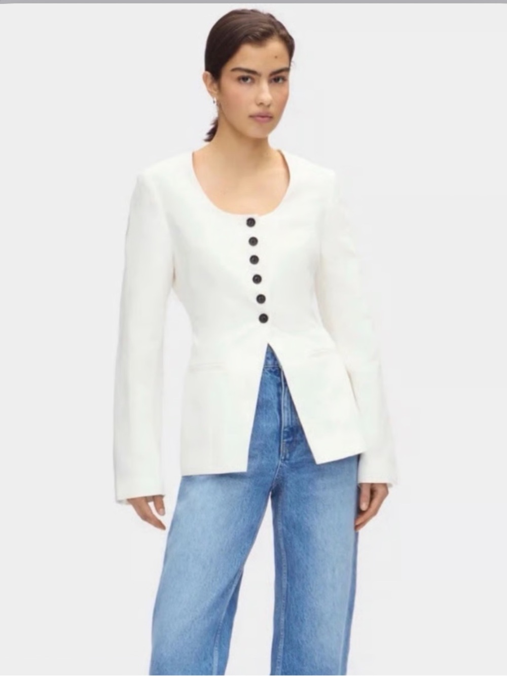 ALIGNE NWT Daphne Linen Mix Blazer White Scoop Neck size 4 Minimalist